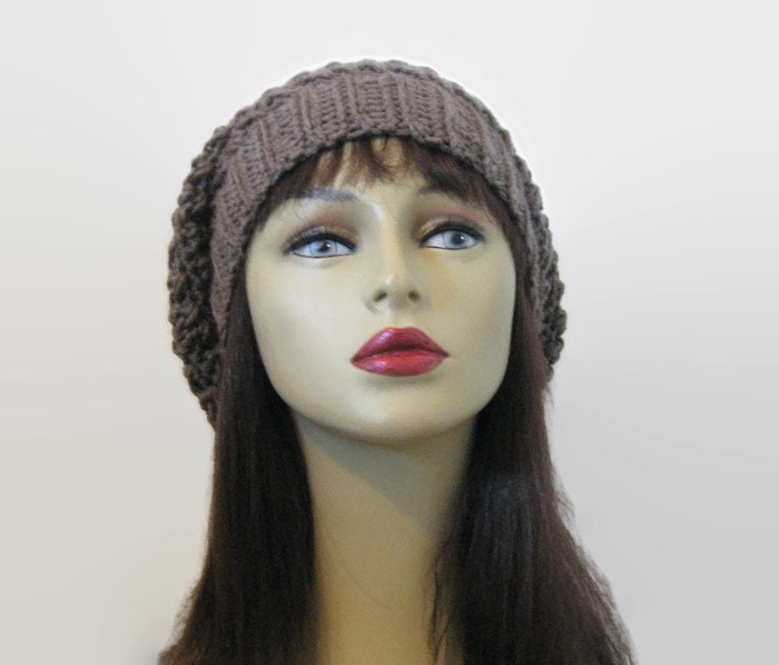 Crochet Taupe Slouchy Hat Light Brown Hat Brown Slouch  display picture 3