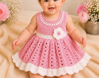 Light Pink Crochet Toddler Dress Set Newborn Baby Dress Baby girl Outfit infant Knit Dress and Headband Pink Baby Shower Gift