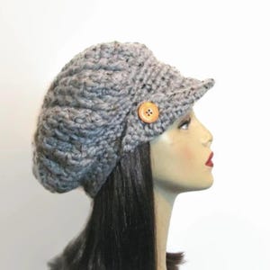 Crochet Newsboy Cap Gray Tweed NewsBoy Grey Tweed Hat Grey Cap with Visor Tweed Newsboy Grey Newsboy Slouchy Knit Newsboy Gray Cap with Brim