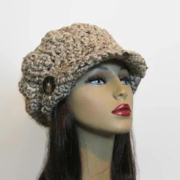 Oatmeal Schiebermütze Oatmeal Tweed Schiebermütze mit Schirm Mütze mit Knöpfen Erwachsene Stricken Schiebermütze Häkelmütze mit Krempe Häkeln Haferflocken-Hut