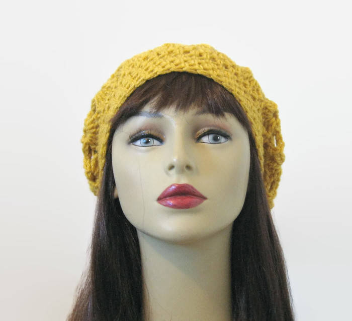 Women\'s Crochet Knitted Style Beanie Slouchy Hat Gold Crochet Slouchy Mustard Hat Gold Crochet Women main image 3