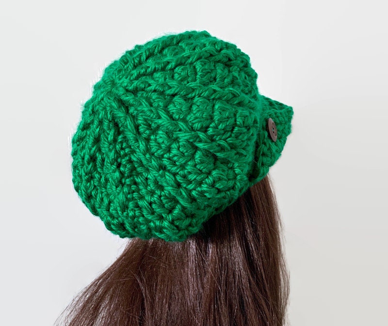 Crochet Newsboy Hat Green Newsboy Knit Kelly Green Slouchy