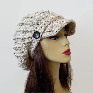 Haferflocken Tweed Rasta Hut mit Knöpfen Häkeln Slouchy Newsboy Hat Dreadlocks Hut Stricken Zeitungsjunge Übergroße Hut Slouchy Cap mit Visier Erwachsene Hut
