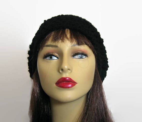 Black Slouchy Beanie Black Crochet Slouch Black Knit Beanie  display picture 3