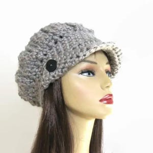 Grey Newsboy Hat Adult Gray Knit Newsboy Light Grey Newsboy Crochet Gray Hat with Visor Silver Hat with Visor Gray Slouch News Boy Hat