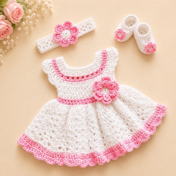 pink and white crochet dress Baby Girl Set Newborn Infant Dress White Baby Outfit Toddler Dress Knit Dress Headband Baby Shower Gift M5S13018 Bohemia Chiffon Dresses Strappy Size:2 - 3 Year Turn heads in the Maxi dress