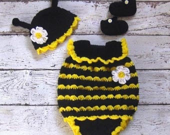 Baby Bumble Bee Costume Crochet  Halloween Costume Knit Bumble Bee outfit  Baby Girl  costume Crochet Halloween Outfit Baby BumbleBee Dress