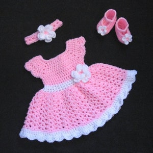 Roze gehaakte babyjurk set pasgeboren babyjurk roze peuterjurk babyjurk set gebreide babyjurk en hoofdband roze babymeisjesjurk