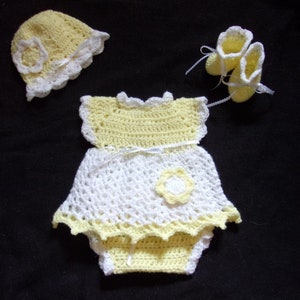 Yellow Crochet Baby Girl Dress Diaper Dress Set  coming home Set  Baby Dress Preemie Baby Dress Set Newborn Baby Set knit Baby Outfit