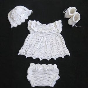 White Baby Dress Set Crochet Baptism Dress Set White Baby Layette Set Christening Set White Diaper Dress Set Knit blessing dress coming home