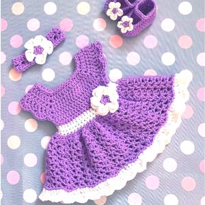 Purple Crochet Baby Dress Set Baby Girl Dress Set  Newborn Baby Dress Lavender Toddler Dress Baby Knit Dress Headband Violet Baby Girl Dress