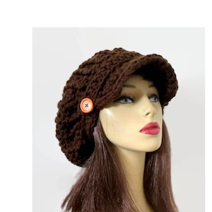 Brown Slouch Newsboy Hat with buttons Crochet Dreadlocks Hat with visor Brown knit Hat with Brim Slouchy oversized newsboy hat Adult newsboy