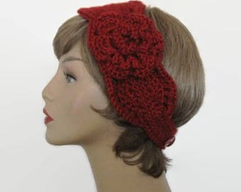 Maroon Crochet Headband with Flower Crimson earwarmer Dark Red Headband Crimson Head wrap Maroon headwrap Dark Red earwarmer knit headband