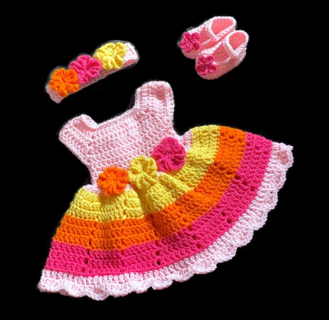 Baby Girl Dress Set Pink Crochet Baby Dress Set Newborn Baby Dress