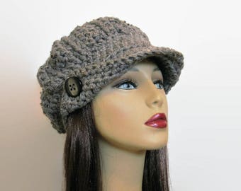 Gray Newsboy Hat gray visor Cap with Visor Lightweight Newsboy Tweed Knit Newsboy Hat Gray Tweed Newsboy Hat with Visor and Button Tweed Cap