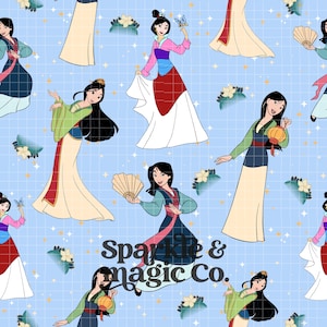 Mulan Pixie Dust Princess Pattern (Digital Download) Seamless Sublimation Fabric Print