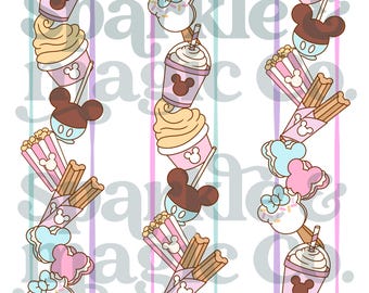 Disney Snack Stripe Seamless Pattern PNG | Cute Theme Park Snack Digital Paper | Disney Foodie Sublimation Print | Fabric, Tumbler & Bow