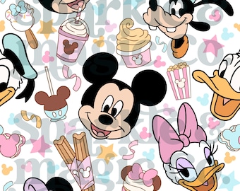 Mickey Friends Snack Seamless Pattern | Theme Park Digital Paper (PNG Download)