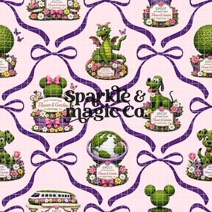 Diseño sin costuras Flower and Garden Topiary Coquette Purple (Descarga digital) Impresión en tela por sublimación sin costuras