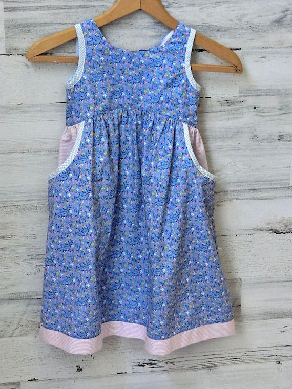 Girls Blue Dress Handmade Clothes Size 3 to 4T Childs Modest