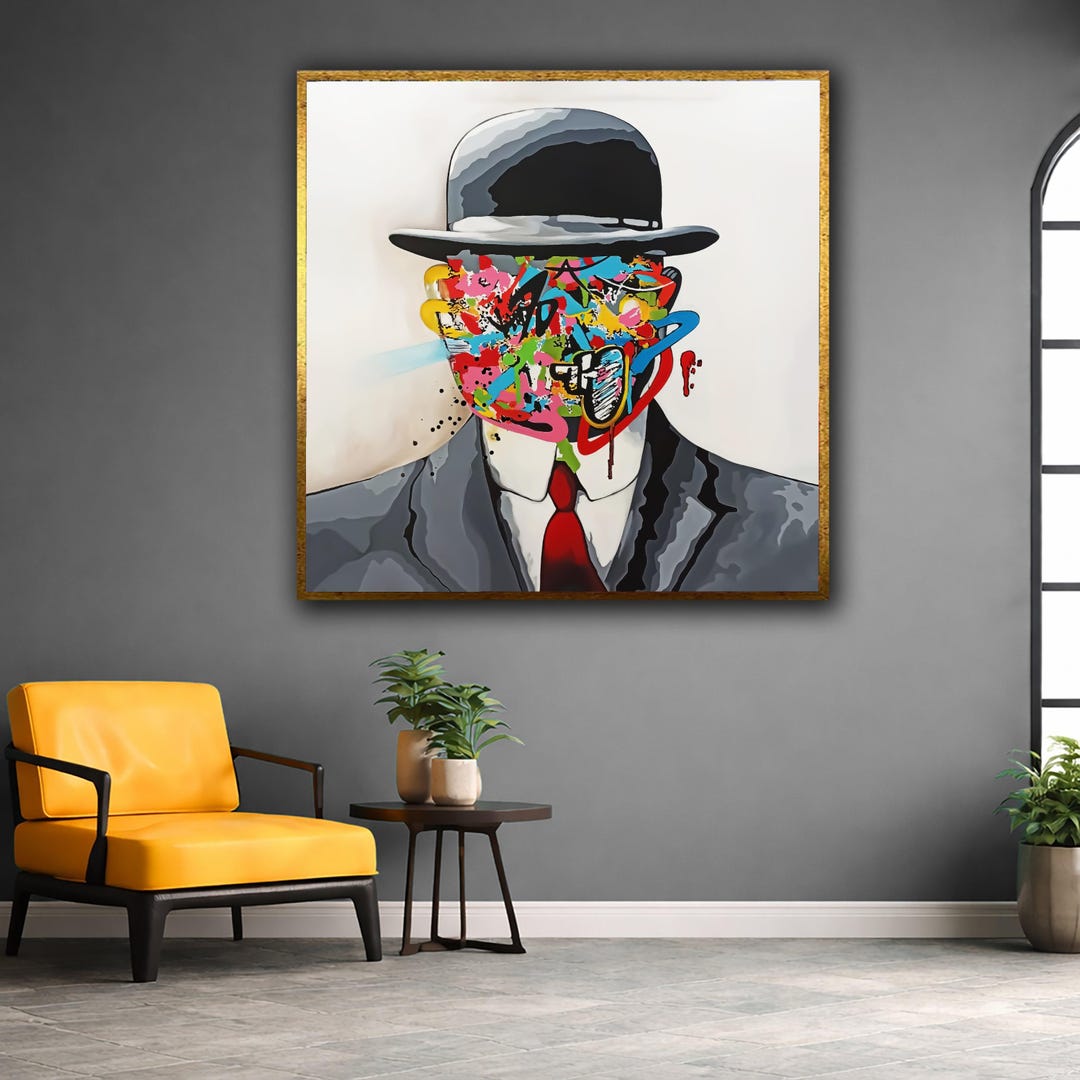 Abstract Graffiti Man With Bowler Hat Canvas, Modern Street Art Wall ...