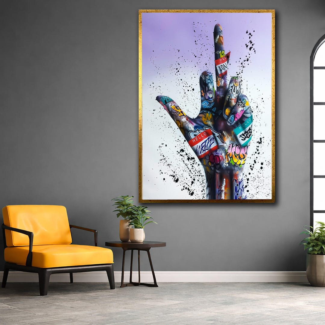 Graffiti Style Hand Sign Canvas, Urban Street Art Wall Decor, Pop Art ...