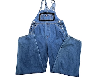 Jordache Overalls Women L 32x30 Blue Denim Wide Leg Vintage Cotton Workwear