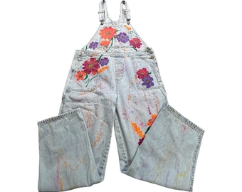 Kombinezon damski Unionbay L 36x26, jasnoniebieski, malowany ręcznie, kwiatowy, boho, malowany ręcznie