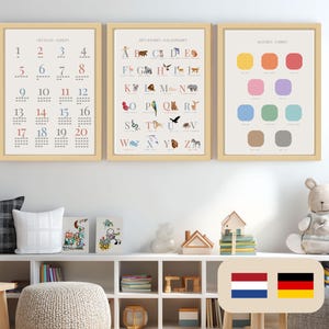 Bilingual Dutch-German Learning Poster Set NL-DE | Alphabet + Numbers + Colours | Printable Kids Wall Art Bundle