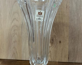 Vintage Ajka Lead Crystal Vase, Design Guild Hungary, Tall Cut Flower Vase