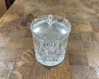 Vintage Cut Crystal Jar with Silver Lid, European Vanity Container
