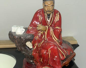 Antique Chinese Porcelain Scholar Figurine – Hand-Painted Tea Ceremony Decor