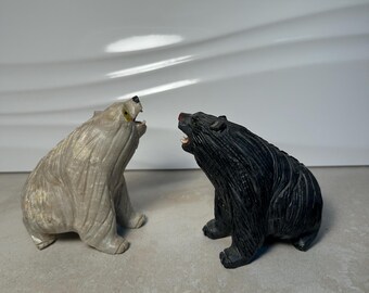 Vintage Hand Carved Soapstone Bears – Wildlife Cabin Decor, 3.4" Sculptures