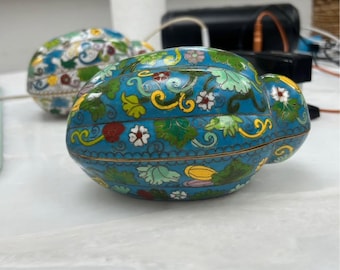 Vintage Cloisonne Trinket Box-Blue Floral Enamel