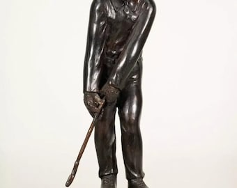 Vintage Bronze Golfing Lamb Statue – Country Club Decor, 16" Tall