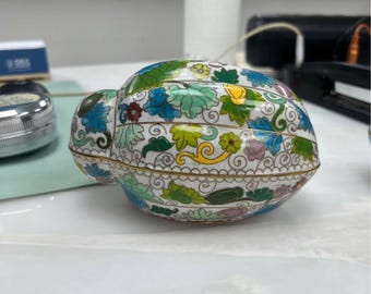 Vintage Cloisonne Trinket Box- Floral Vine Enamel Work