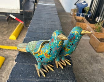 Antique Chinese Cloisonné Enamel Bird Pair with Detachable Wings – Qing / Early Republic Period
