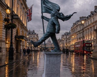 London Street Art Statue – Anonymous Artist Inspired Figure, Contemporary Political Sculpture, Desk Decor