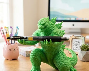 God Dinosaur Pen Holder 3D Printed Kaiju Desk Organizer, Monster Office Decor, Unique Gift for Gamers, Anime Desk Accessory, Gift For Him