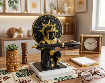 Az tec Totem Chief Tiki Pen Holder, Polynesian Warrior Desk Organizer, Tropical Office Decor, Unique Gift for Him, Survivor Style Statue