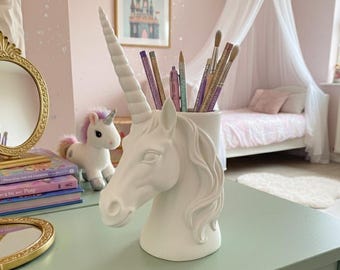 Unicorn Pen Holder, Makeup Brush Organizer, Cute Desk Decor, 3D Printed Pencil Stand, Aesthetic Stationery Holder Gift for Girls