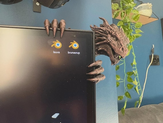 Dragon Monitor Buddy, 3D Printed Computer Screen Topper, Fantasy Gamer Desk Decor, Christmas Gift, Dragon Lover Gift, 3d printed dragons