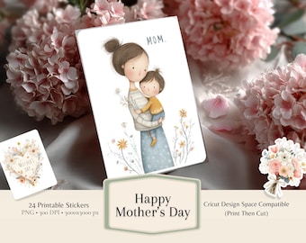 Mother's Day Stickers PNG – Floral Mom Grandma Printable Stickers | Cricut Print Then Cut Cottagecore