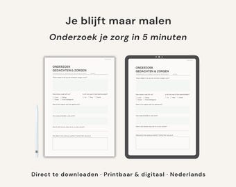 Exploring worries worksheet PDF | Stopping worrying concrete concern | Organizing thoughts printable Dutch