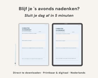 Evening Reset Worksheet PDF | Letting Go of the Day Before Sleep | Clearing Your Mind Printable Dutch