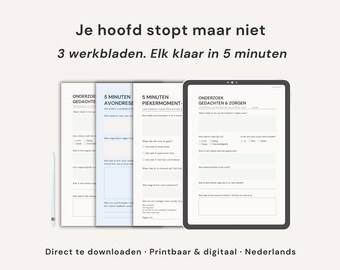 Empty Mind Bundle | 3 worksheets stop worrying PDF | Printable Dutch digital download