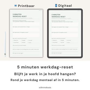 5 Minuten Werkdag-Reset | Werkdag Afsluiten | Werk Loslaten na Werk | Mentale Reset Werkblad | Digitale Download