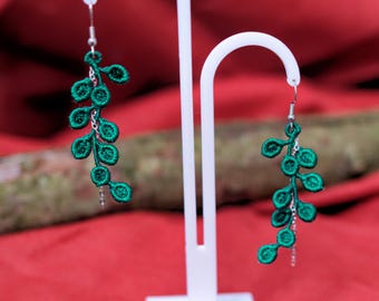 Boucles d'oreilles légères en dentelle | Branche verte à mini-feuilles | Inspiration nature