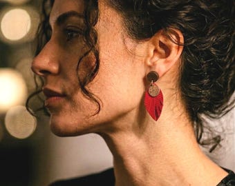 Boucles d'oreilles bohèmes en cuir de vachette | faites main | boucles d'oreilles éco-responsables et recyclées | acier inoxydable sans nickel | bijou léger et tendance