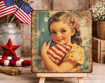 Vintage Patriotic Decor Metal Americana Art Rustic Flag Sign Distressed Wall Display Nostalgic American Decoration Small Panel Farmhouse Art